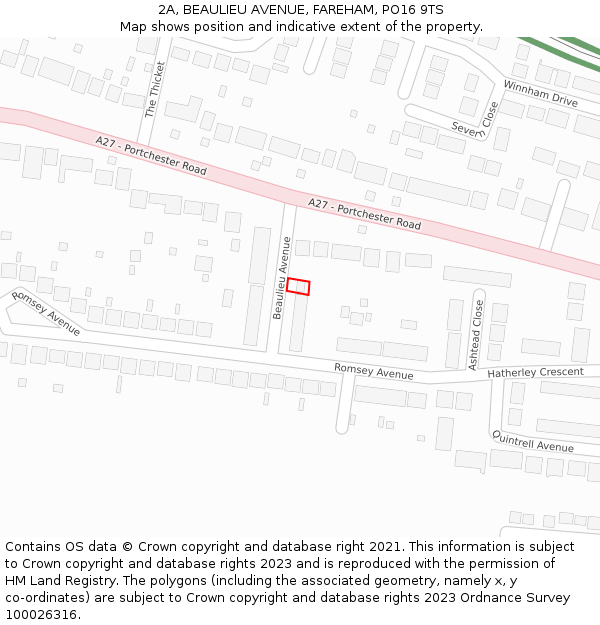 2A, BEAULIEU AVENUE, FAREHAM, PO16 9TS: Location map and indicative extent of plot