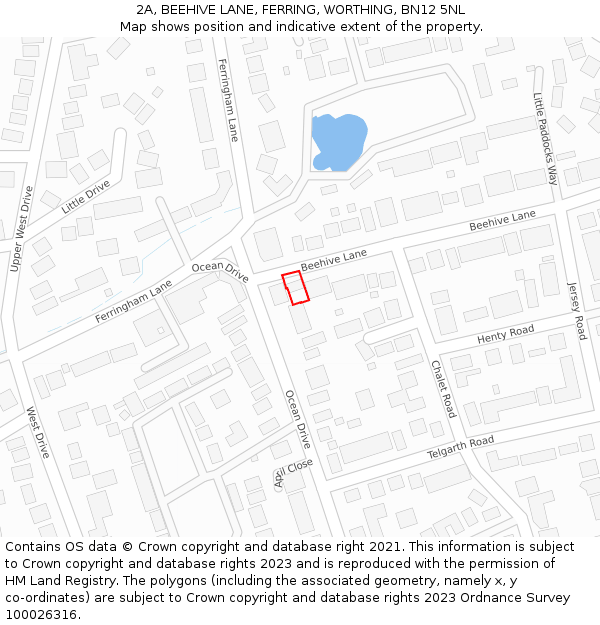 2A, BEEHIVE LANE, FERRING, WORTHING, BN12 5NL: Location map and indicative extent of plot