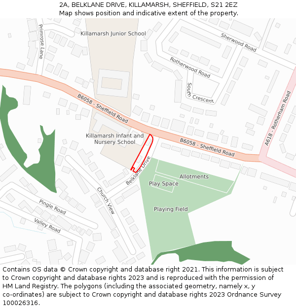 2A, BELKLANE DRIVE, KILLAMARSH, SHEFFIELD, S21 2EZ: Location map and indicative extent of plot
