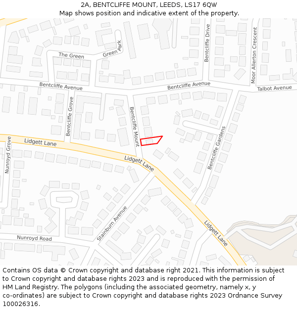 2A, BENTCLIFFE MOUNT, LEEDS, LS17 6QW: Location map and indicative extent of plot