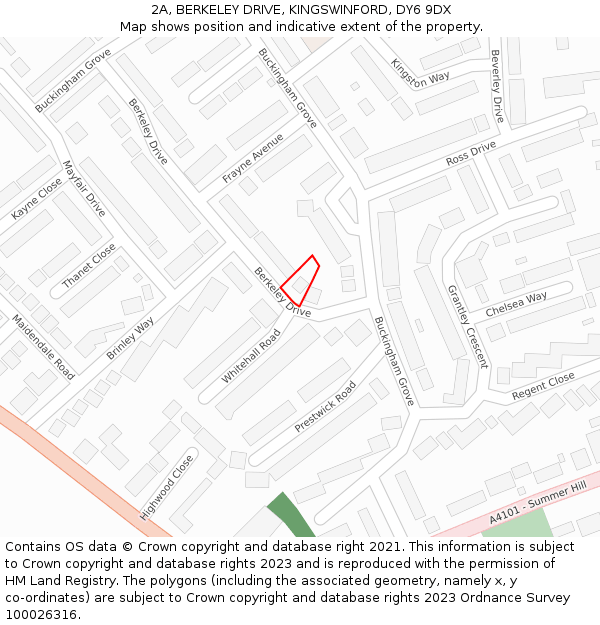 2A, BERKELEY DRIVE, KINGSWINFORD, DY6 9DX: Location map and indicative extent of plot
