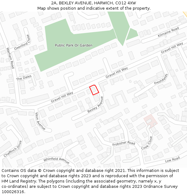 2A, BEXLEY AVENUE, HARWICH, CO12 4XW: Location map and indicative extent of plot