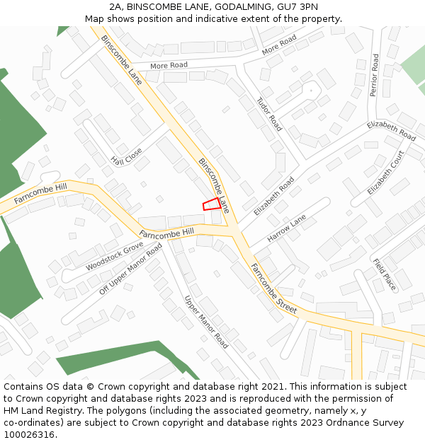 2A, BINSCOMBE LANE, GODALMING, GU7 3PN: Location map and indicative extent of plot