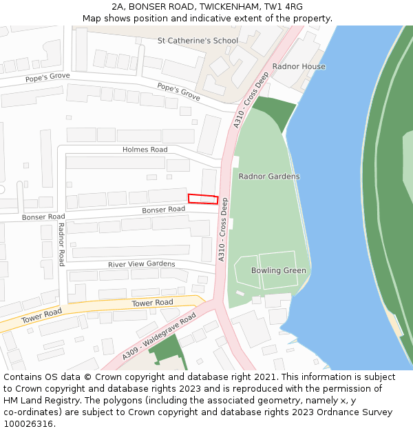 2A, BONSER ROAD, TWICKENHAM, TW1 4RG: Location map and indicative extent of plot