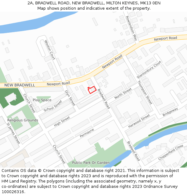 2A, BRADWELL ROAD, NEW BRADWELL, MILTON KEYNES, MK13 0EN: Location map and indicative extent of plot