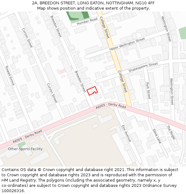 2A, BREEDON STREET, LONG EATON, NOTTINGHAM, NG10 4FF: Location map and indicative extent of plot