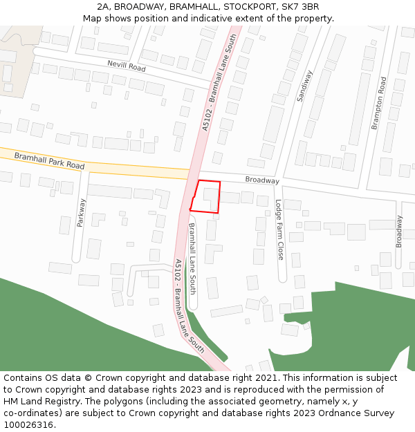 2A, BROADWAY, BRAMHALL, STOCKPORT, SK7 3BR: Location map and indicative extent of plot
