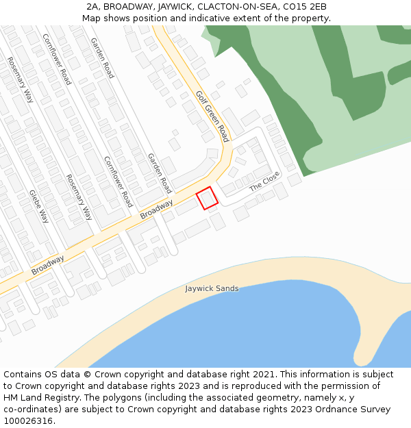 2A, BROADWAY, JAYWICK, CLACTON-ON-SEA, CO15 2EB: Location map and indicative extent of plot