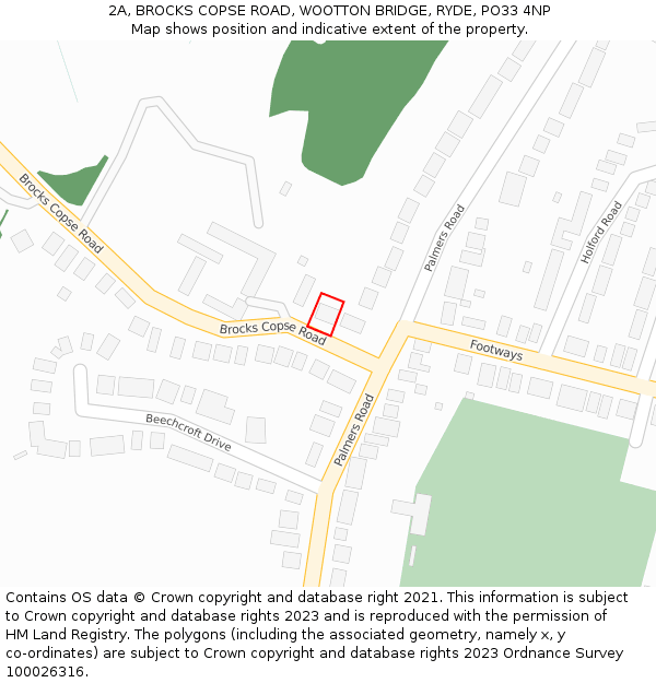 2A, BROCKS COPSE ROAD, WOOTTON BRIDGE, RYDE, PO33 4NP: Location map and indicative extent of plot