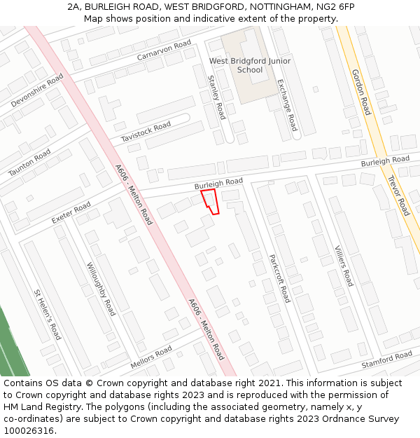 2A, BURLEIGH ROAD, WEST BRIDGFORD, NOTTINGHAM, NG2 6FP: Location map and indicative extent of plot