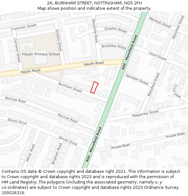 2A, BURNHAM STREET, NOTTINGHAM, NG5 2FH: Location map and indicative extent of plot