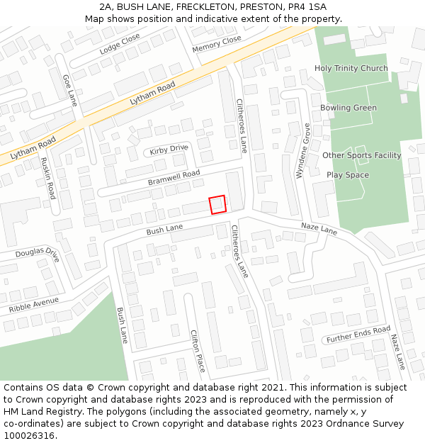 2A, BUSH LANE, FRECKLETON, PRESTON, PR4 1SA: Location map and indicative extent of plot