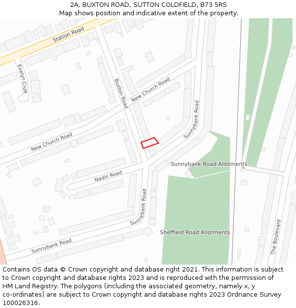 2A, BUXTON ROAD, SUTTON COLDFIELD, B73 5RS: Location map and indicative extent of plot