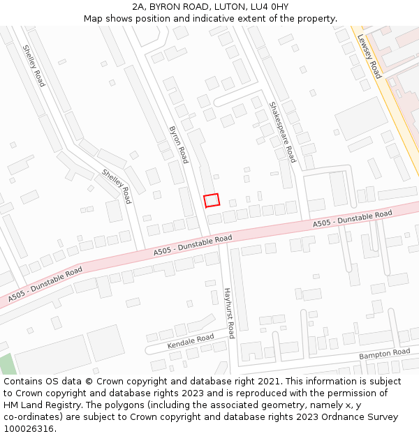 2A, BYRON ROAD, LUTON, LU4 0HY: Location map and indicative extent of plot