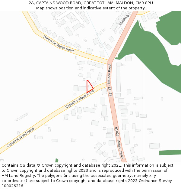 2A, CAPTAINS WOOD ROAD, GREAT TOTHAM, MALDON, CM9 8PU: Location map and indicative extent of plot