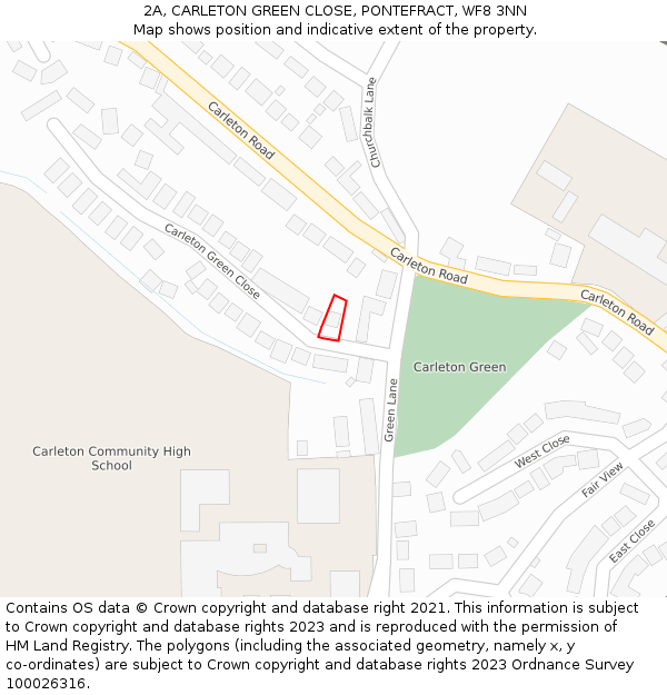 2A, CARLETON GREEN CLOSE, PONTEFRACT, WF8 3NN: Location map and indicative extent of plot