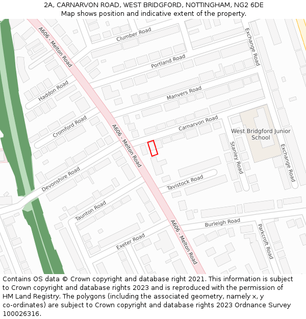 2A, CARNARVON ROAD, WEST BRIDGFORD, NOTTINGHAM, NG2 6DE: Location map and indicative extent of plot