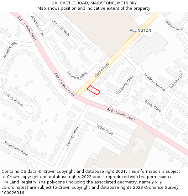 2A, CASTLE ROAD, MAIDSTONE, ME16 0PY: Location map and indicative extent of plot