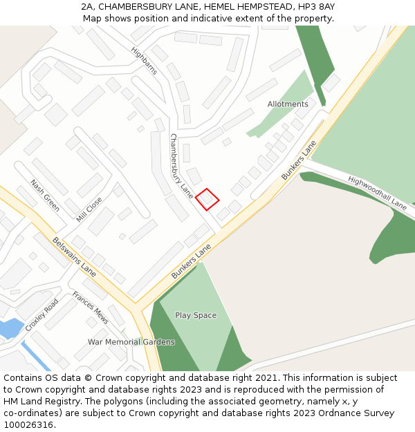 2A, CHAMBERSBURY LANE, HEMEL HEMPSTEAD, HP3 8AY: Location map and indicative extent of plot