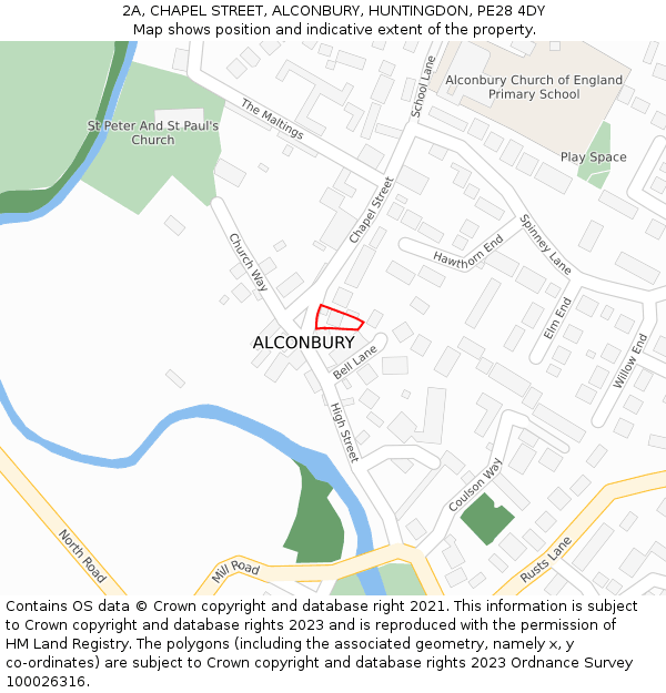 2A, CHAPEL STREET, ALCONBURY, HUNTINGDON, PE28 4DY: Location map and indicative extent of plot