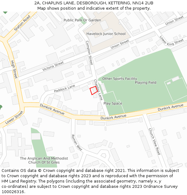 2A, CHAPLINS LANE, DESBOROUGH, KETTERING, NN14 2UB: Location map and indicative extent of plot