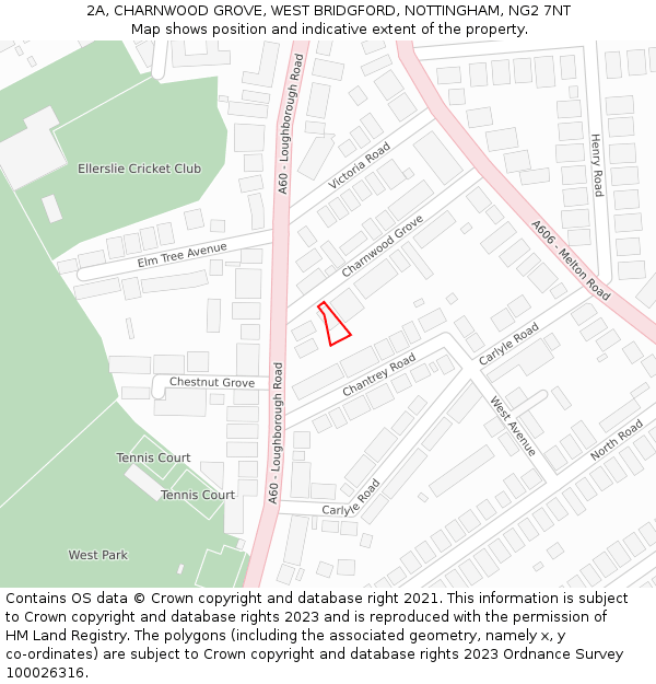 2A, CHARNWOOD GROVE, WEST BRIDGFORD, NOTTINGHAM, NG2 7NT: Location map and indicative extent of plot