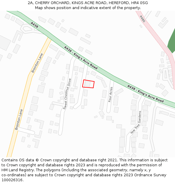 2A, CHERRY ORCHARD, KINGS ACRE ROAD, HEREFORD, HR4 0SG: Location map and indicative extent of plot