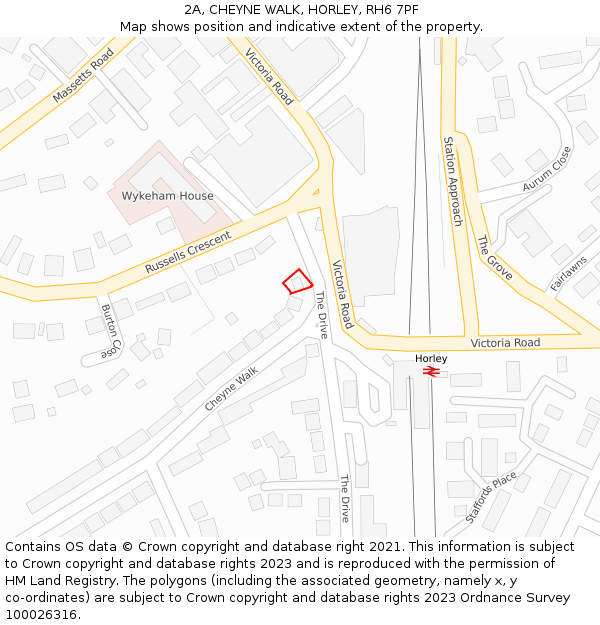 2A, CHEYNE WALK, HORLEY, RH6 7PF: Location map and indicative extent of plot