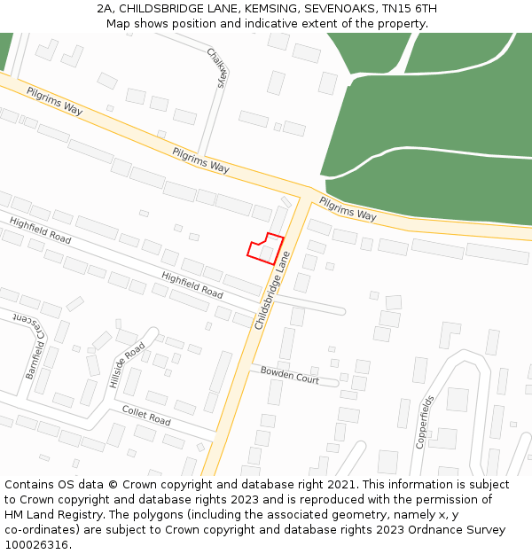 2A, CHILDSBRIDGE LANE, KEMSING, SEVENOAKS, TN15 6TH: Location map and indicative extent of plot