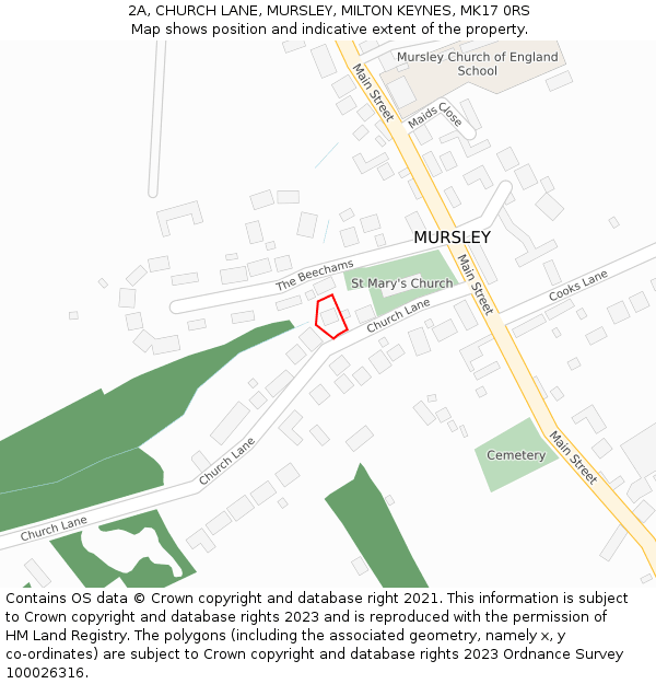 2A, CHURCH LANE, MURSLEY, MILTON KEYNES, MK17 0RS: Location map and indicative extent of plot