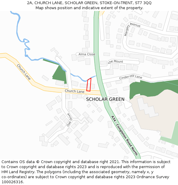 2A, CHURCH LANE, SCHOLAR GREEN, STOKE-ON-TRENT, ST7 3QQ: Location map and indicative extent of plot