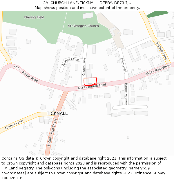 2A, CHURCH LANE, TICKNALL, DERBY, DE73 7JU: Location map and indicative extent of plot