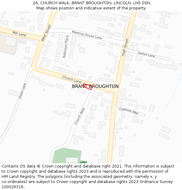 2A, CHURCH WALK, BRANT BROUGHTON, LINCOLN, LN5 0SN: Location map and indicative extent of plot