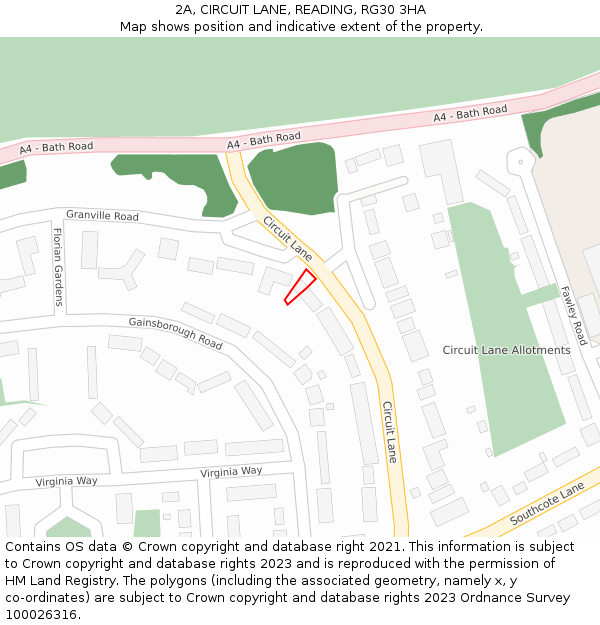 2A, CIRCUIT LANE, READING, RG30 3HA: Location map and indicative extent of plot
