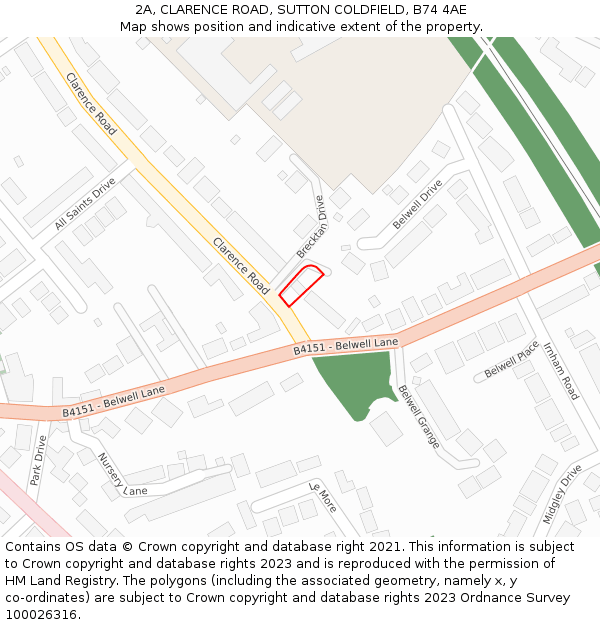 2A, CLARENCE ROAD, SUTTON COLDFIELD, B74 4AE: Location map and indicative extent of plot