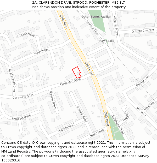 2A, CLARENDON DRIVE, STROOD, ROCHESTER, ME2 3LT: Location map and indicative extent of plot
