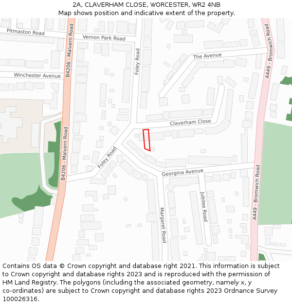 2A, CLAVERHAM CLOSE, WORCESTER, WR2 4NB: Location map and indicative extent of plot