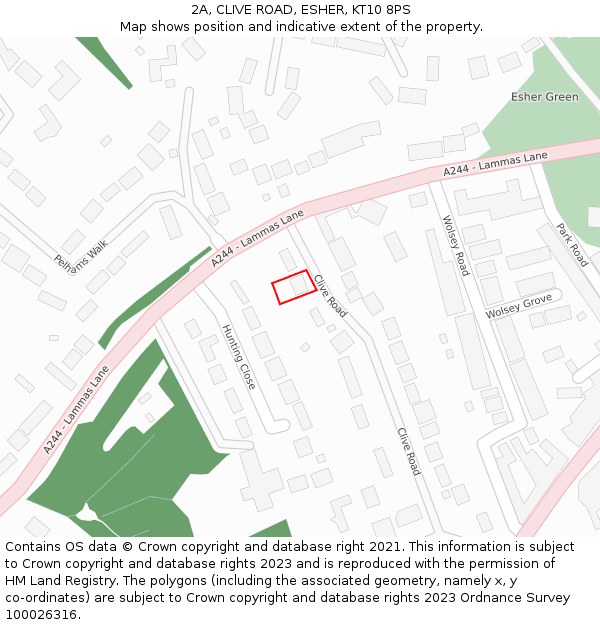 2A, CLIVE ROAD, ESHER, KT10 8PS: Location map and indicative extent of plot