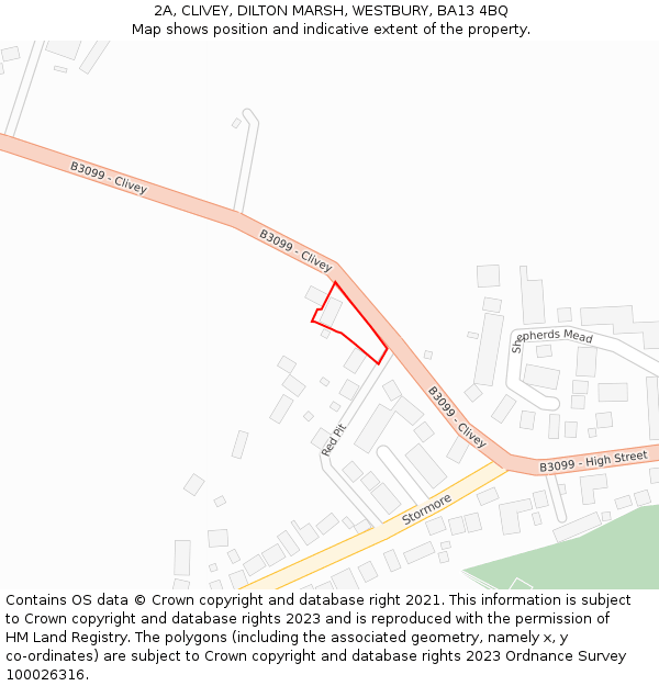 2A, CLIVEY, DILTON MARSH, WESTBURY, BA13 4BQ: Location map and indicative extent of plot