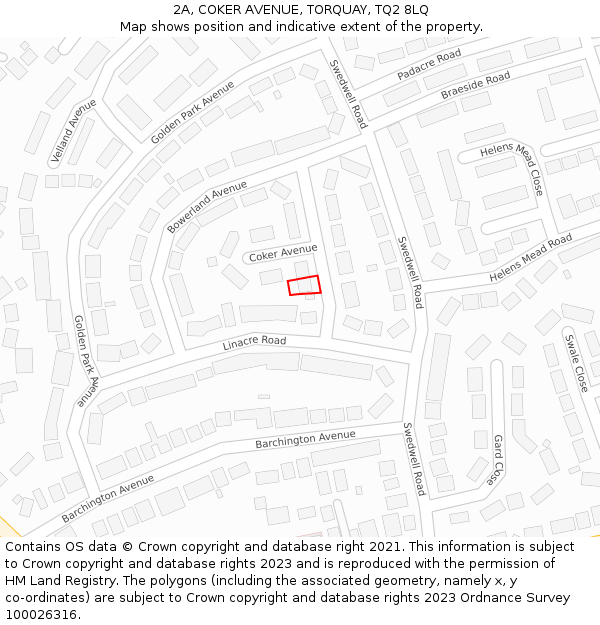 2A, COKER AVENUE, TORQUAY, TQ2 8LQ: Location map and indicative extent of plot