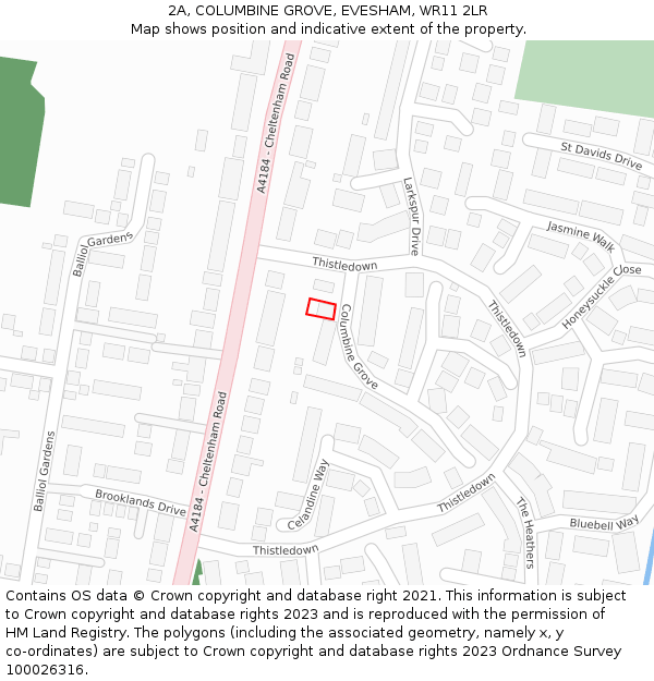 2A, COLUMBINE GROVE, EVESHAM, WR11 2LR: Location map and indicative extent of plot