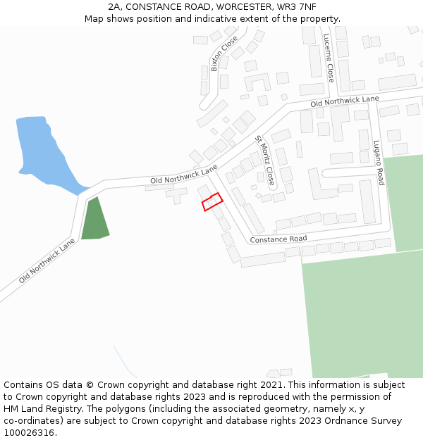2A, CONSTANCE ROAD, WORCESTER, WR3 7NF: Location map and indicative extent of plot