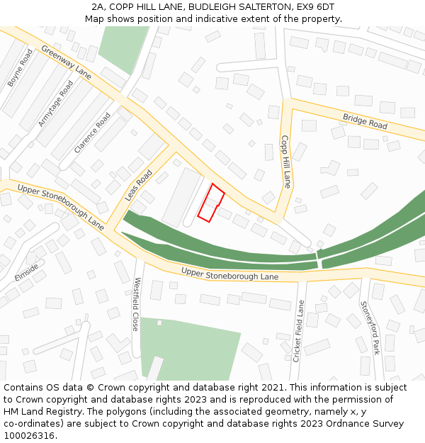 2A, COPP HILL LANE, BUDLEIGH SALTERTON, EX9 6DT: Location map and indicative extent of plot