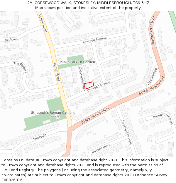 2A, COPSEWOOD WALK, STOKESLEY, MIDDLESBROUGH, TS9 5HZ: Location map and indicative extent of plot