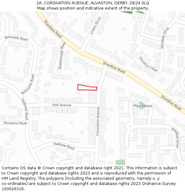 2A, CORONATION AVENUE, ALVASTON, DERBY, DE24 0LQ: Location map and indicative extent of plot