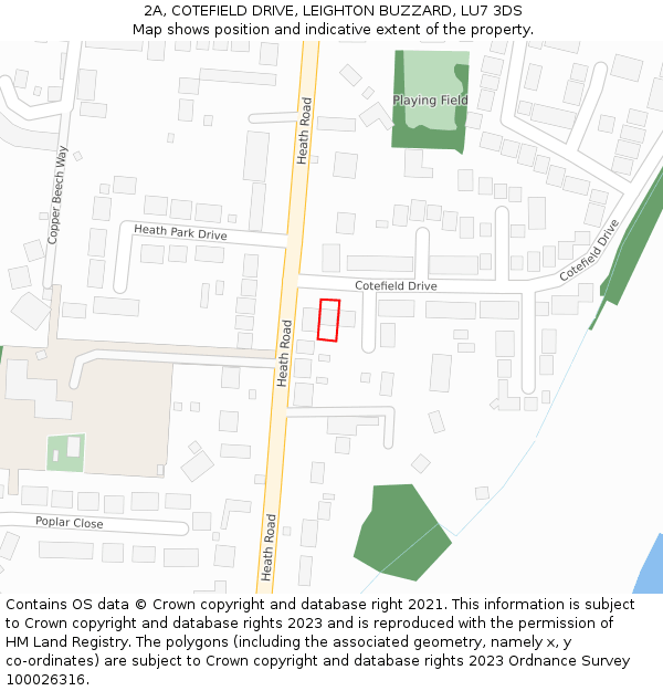 2A, COTEFIELD DRIVE, LEIGHTON BUZZARD, LU7 3DS: Location map and indicative extent of plot
