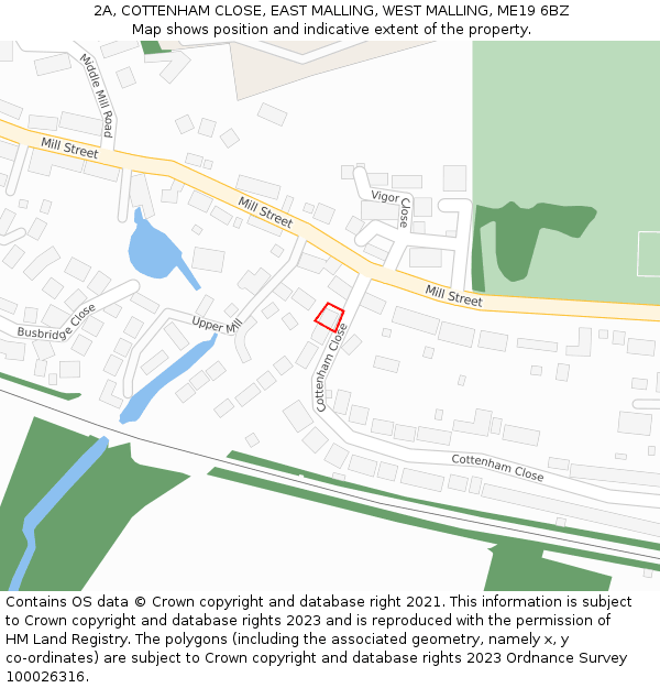 2A, COTTENHAM CLOSE, EAST MALLING, WEST MALLING, ME19 6BZ: Location map and indicative extent of plot