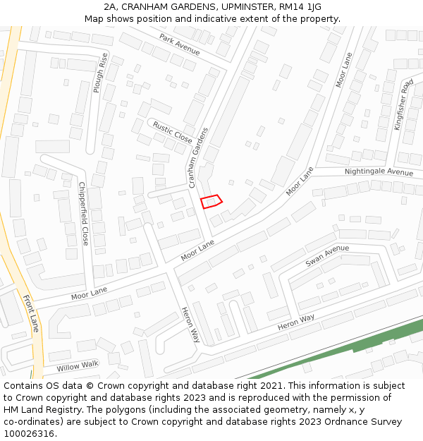 2A, CRANHAM GARDENS, UPMINSTER, RM14 1JG: Location map and indicative extent of plot