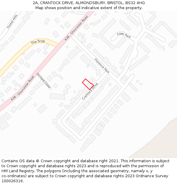 2A, CRANTOCK DRIVE, ALMONDSBURY, BRISTOL, BS32 4HG: Location map and indicative extent of plot