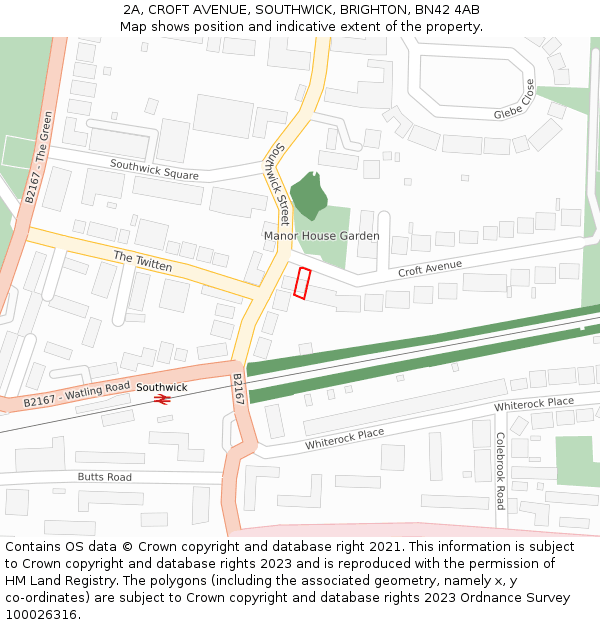 2A, CROFT AVENUE, SOUTHWICK, BRIGHTON, BN42 4AB: Location map and indicative extent of plot